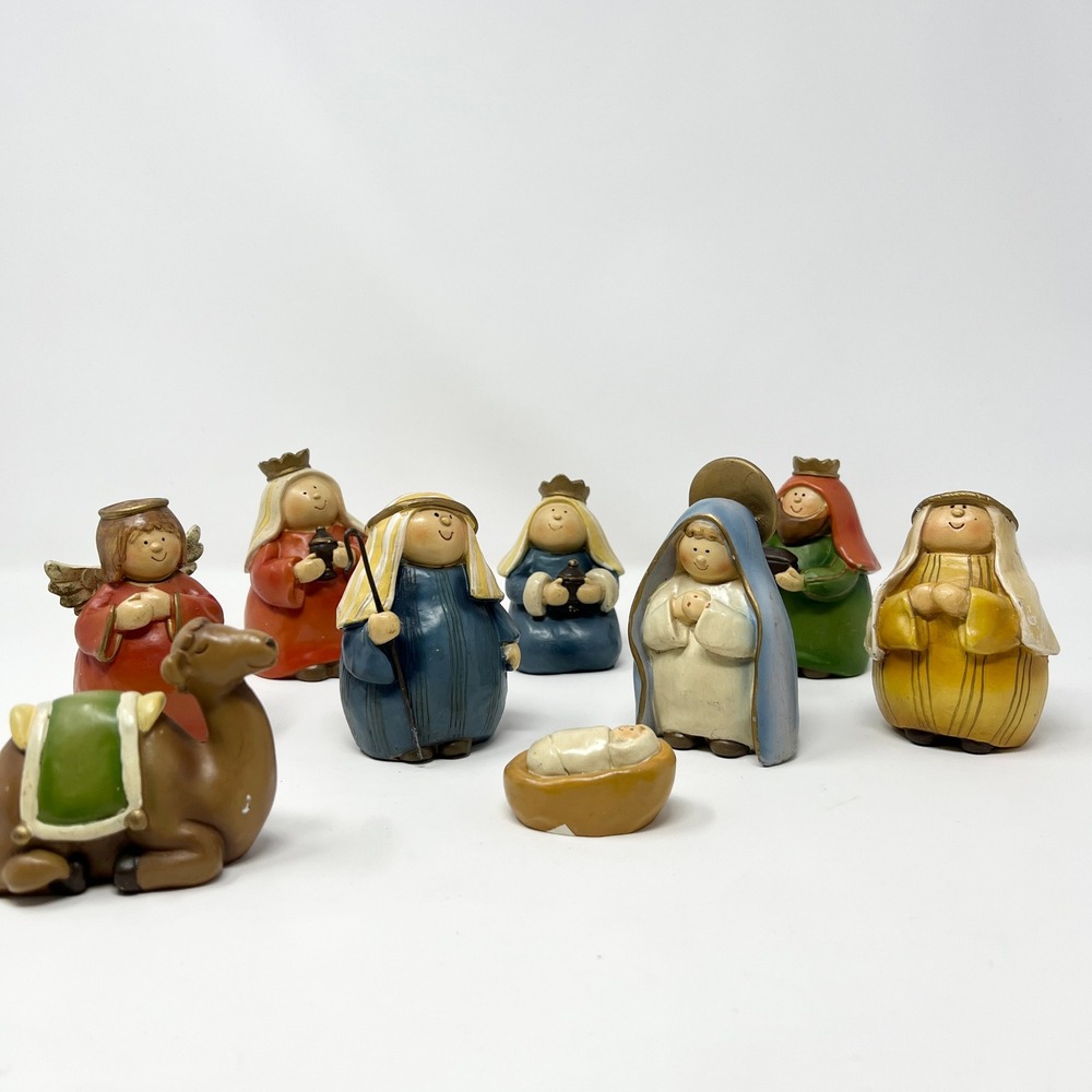 Vintage GANZ Christmas Nativity Scene Figurines Little Round People Set